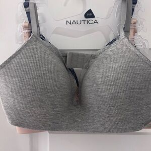 Nautica Ribbed Gray Bra with Lace Trim